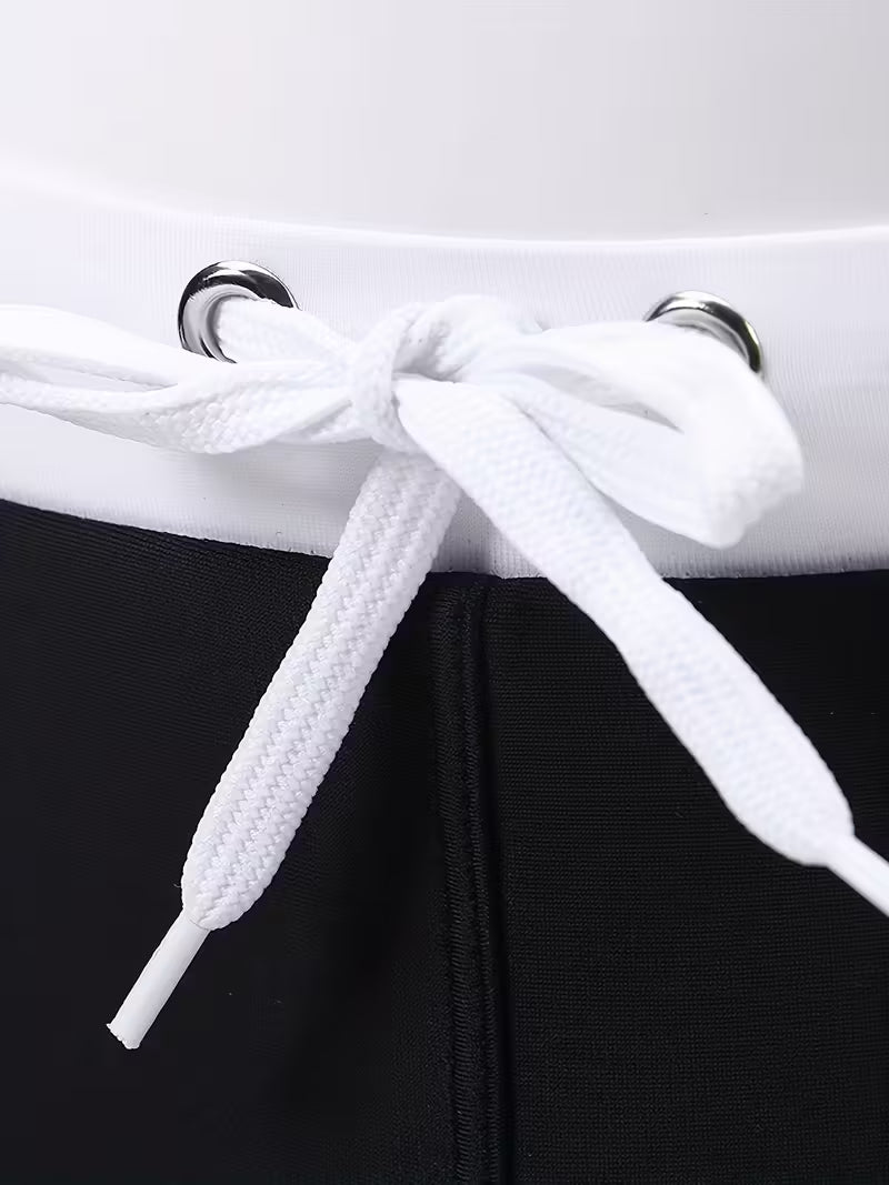 AdoraBeach – Black & White Wave Swim Shorts